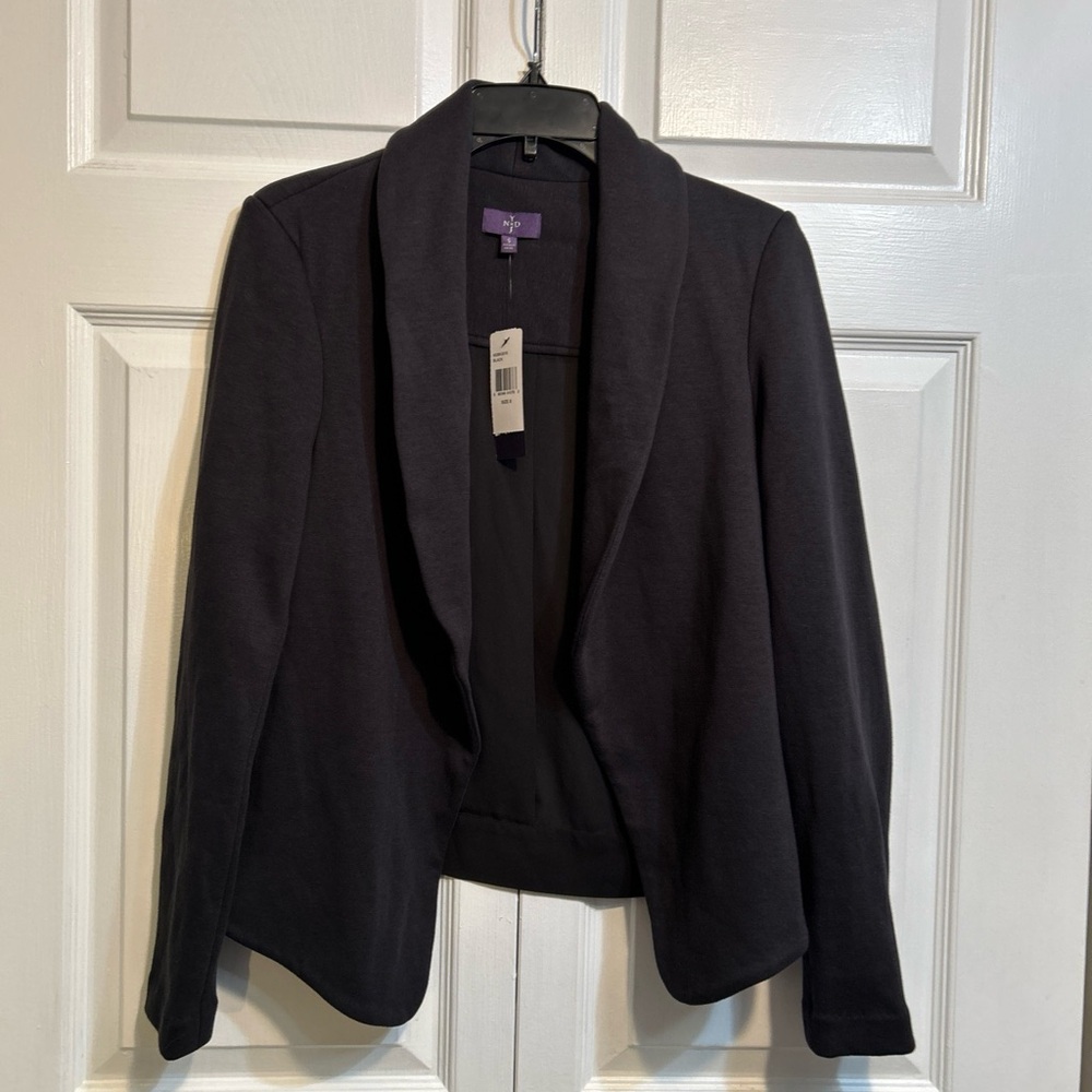 NWT NYDJ Shawl Collar Knit Jacket Open Front Sheer Back  Size S Small Black